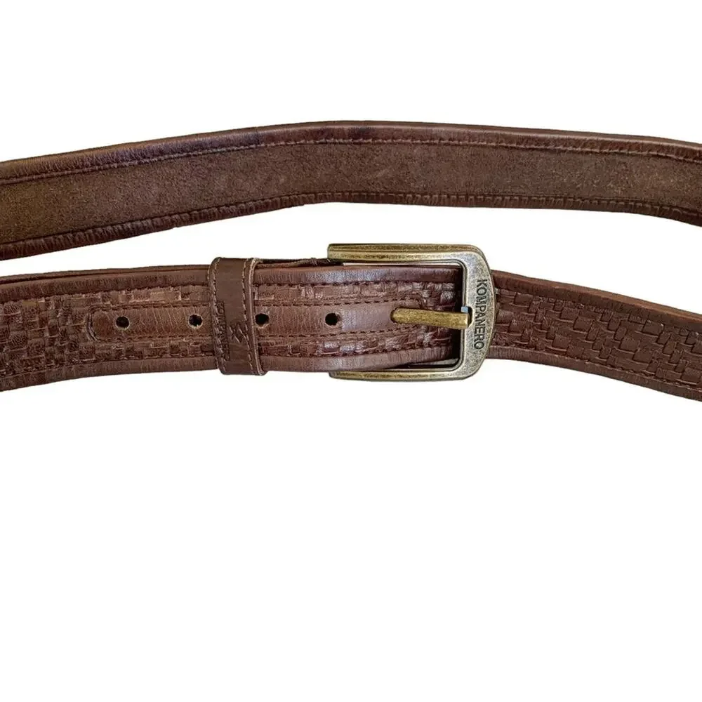 Kompanero Brown Basketweave Leather Badlands Belt Size 40